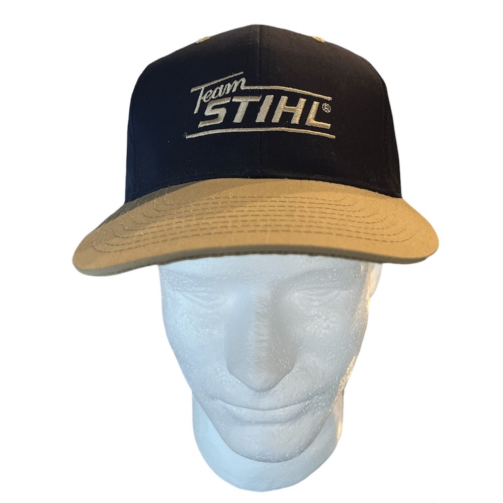 STIHL Team STIHL Navy Blue‎ Tan Khaki Hat Cap Adjustable Snapback NWOT